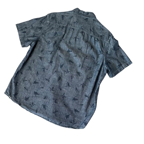 MENS RUFF HEWN DUCK PRINT CASUAL DENIM CHAMBRAY SHORT SLEEVE BUTTON UP SHIRT - Picture 2 of 13